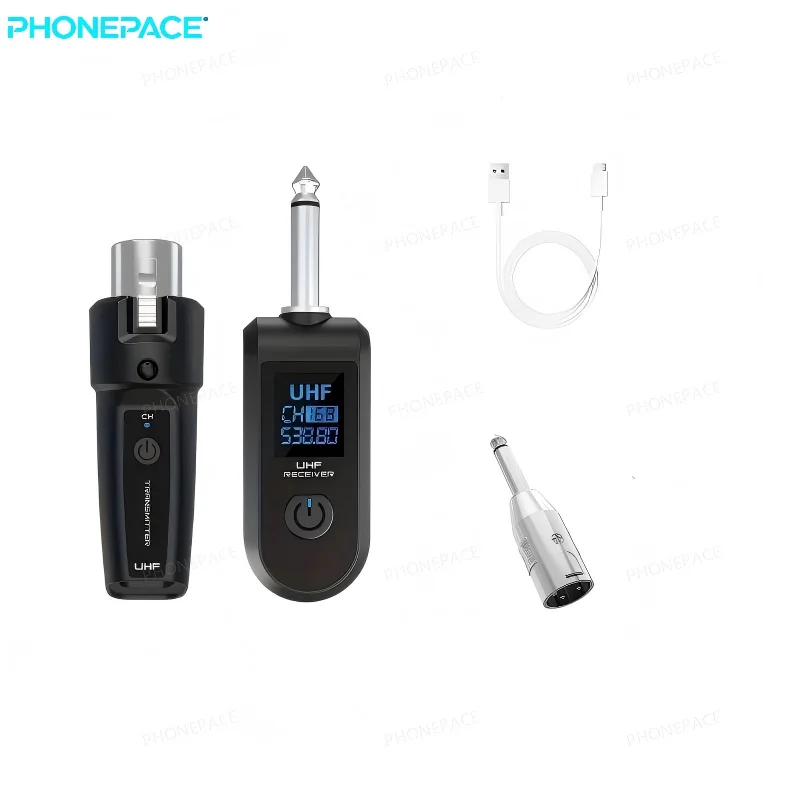 Transmissor e Receptor de Microfone Sem Fio UHF com Adaptador XLR para Microfone Dinâmico, Guitarra, Mixer de Áudio e Sistema PA