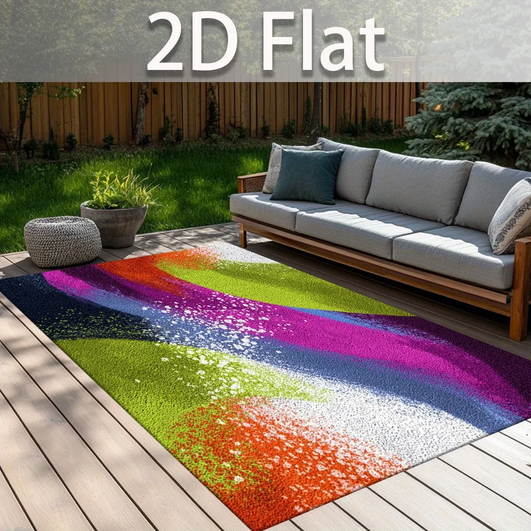 Room Area Rug Abstract Non Slip Psychedelic Swirl Washable Neon Pop Art Colorful Splatter Veranda Deck Ornament Carpet