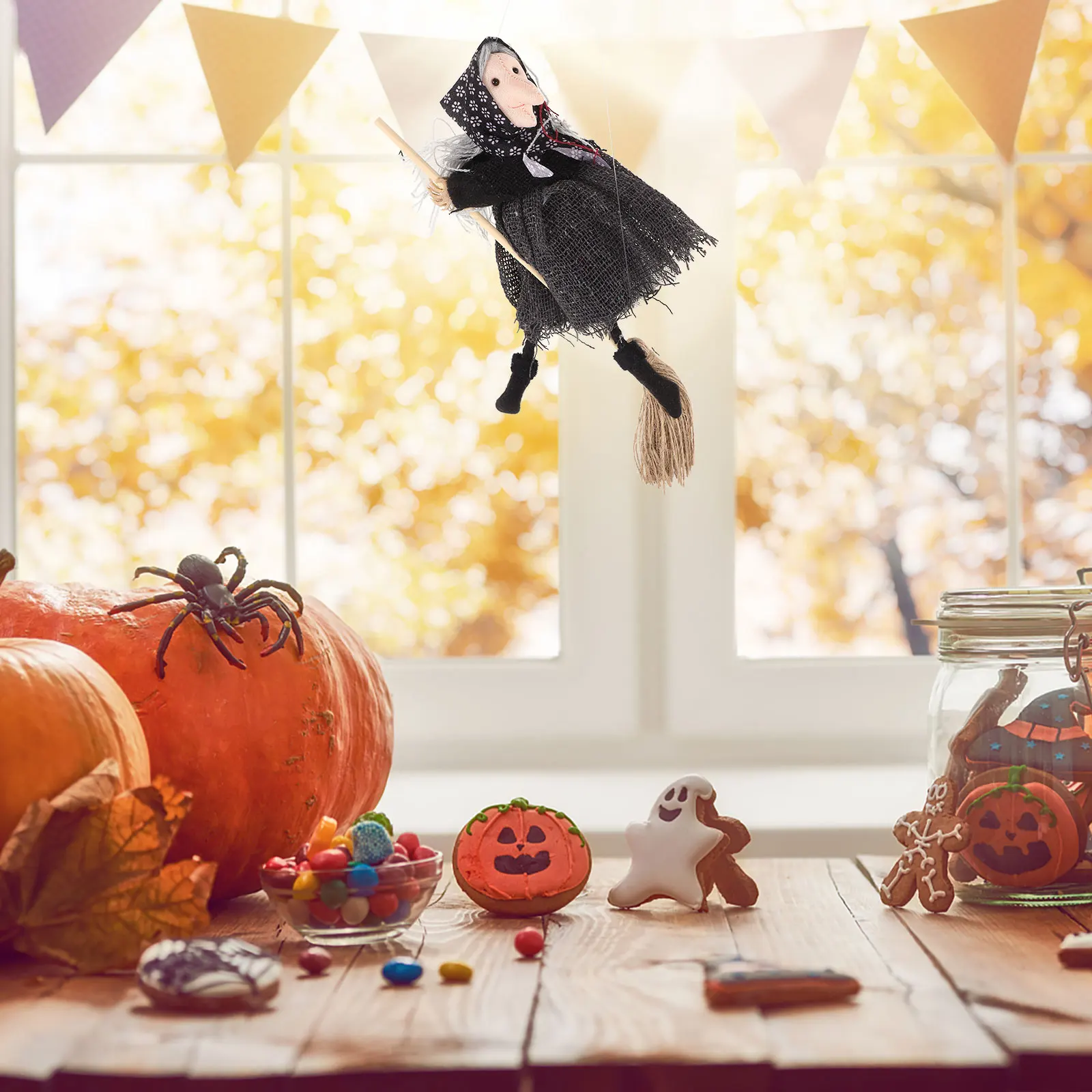 

Witch Riding Broom Pendant Red Halloween Decor Supplies Delicate Figurine Hanging Ornaments Festival DIY Party Decorations