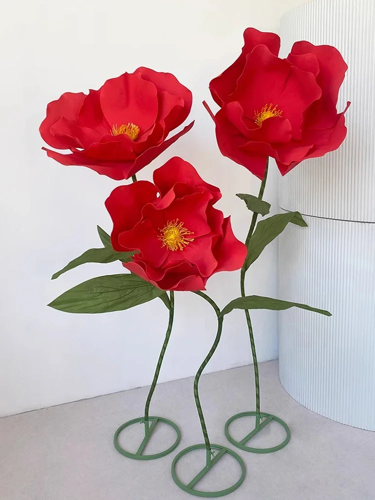 180cm Red Poppy Flower Large Artificial Paper Flowers Wedding Backdrop Decor Prop Garden Decoration Fake Flower Decorative Stage