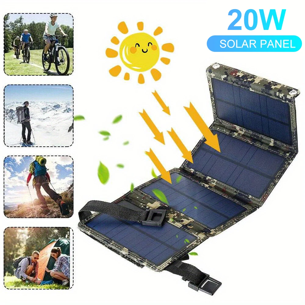 20W Foldable Solar Charging Panel IP65 Waterproof USB Output Solar Panel with Strap Outdoor Portable Solar Power Supplies