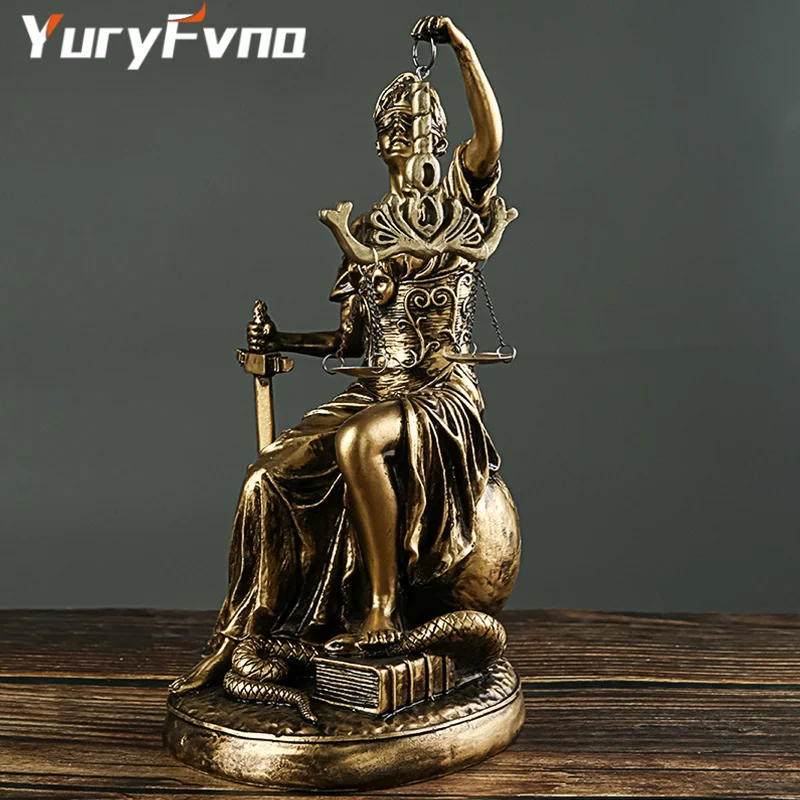 

YuryFvna European Greek Fairness Justice Goddess Statue Fair Angels Resin Bookends Sculpture Ornaments Study Room Decoration