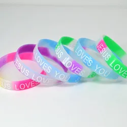 6x  Glow In Dark JESUS LOVES YOU mix colors silicone Bracelet wristband Fashion Catholic Christian Religious Jewelry