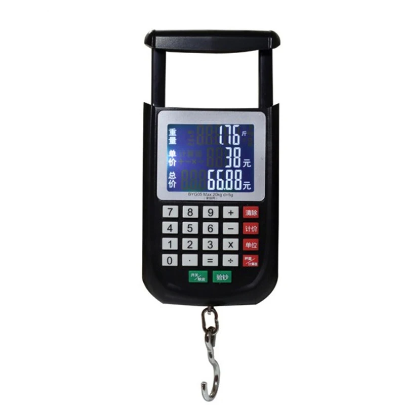 Escala de Peixe Retroiluminado Lcd 20kg Escala de Pesca com Calculadora Luz uv Balança Eletrônica Digital Pendurado Gancho Escala