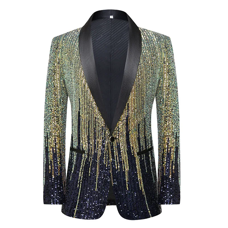 Abiti da ballo per ragazzi Blazer verde con paillettes sfumate di meteora da uomo Summer Bar Singer costumi da spettacolo teatrale