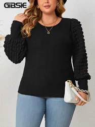 GIBSIE-Blusa de manga larga con cuello redondo para mujer, camisa elegante de color negro para oficina, a la moda, para primavera y otoño, 2023