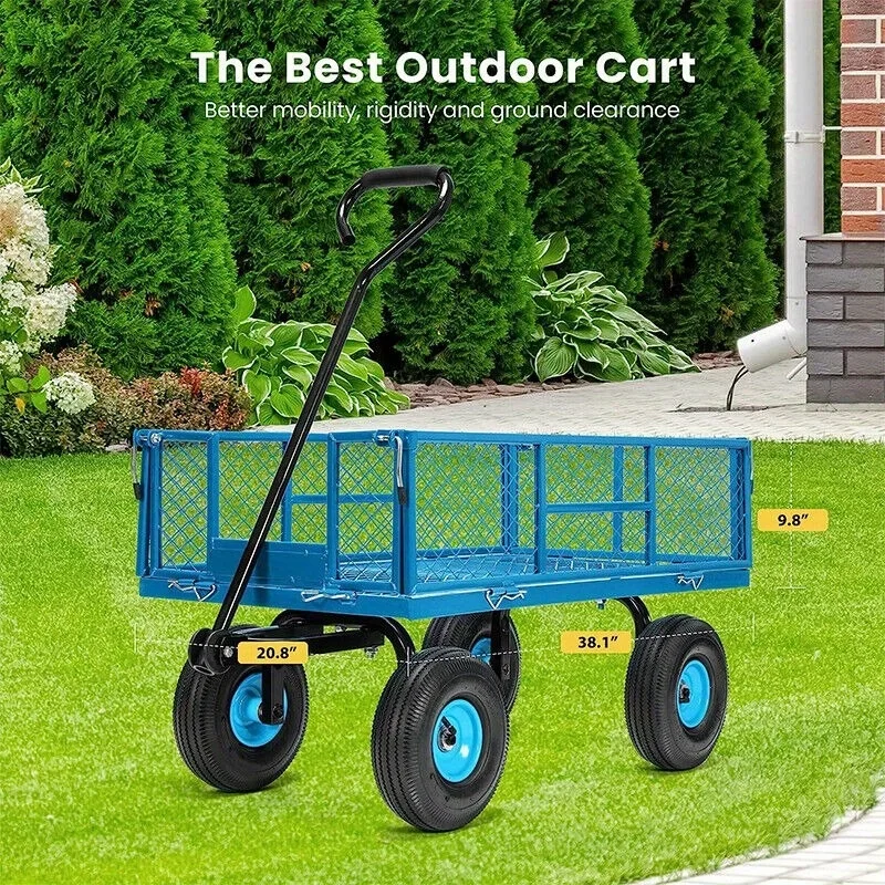 1100lb Steel Garden Utility Wagon Cart Heavy Duty Wheelbarrow Yard Lawn Trolley