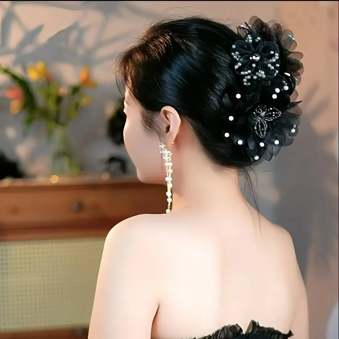 

Новые модные женские аксессуары для вечеринок: заколка-краб для волос с жемчугом и цветами, в форме бабочки, черная, для женщин и девушек