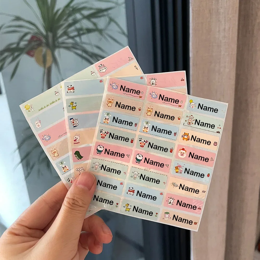 90pcs Name Sticker Waterproof Custom Kawaii Stickers Personalized Washable Label for Children Cloth Ironing Pasting Tags