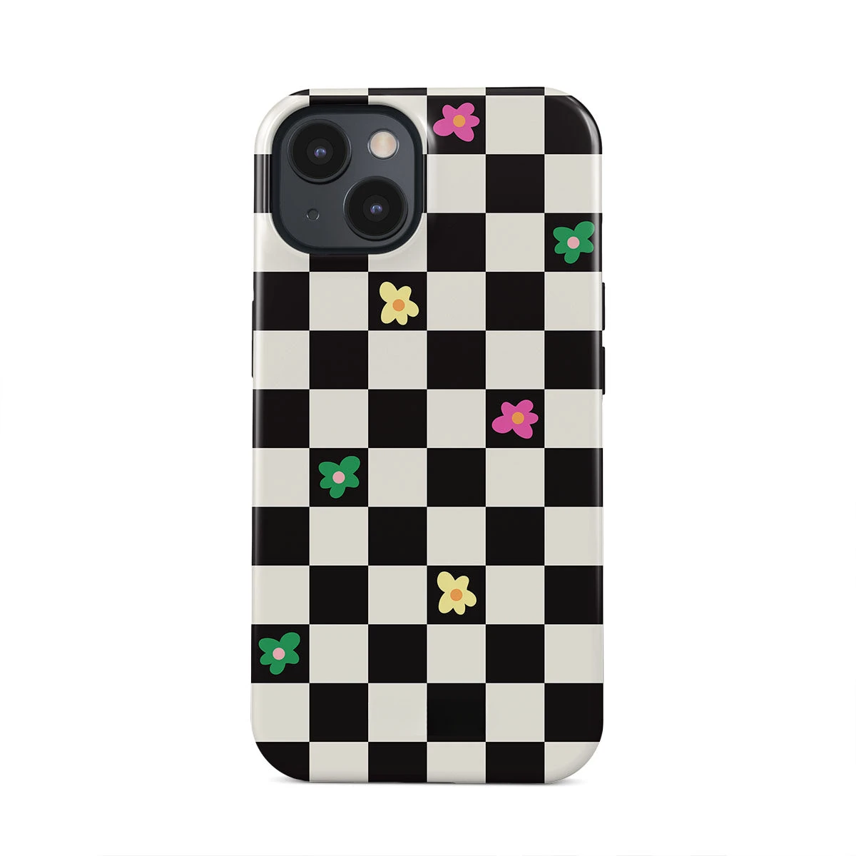 Wildflower Magnetic Black White Checkered Case for IPHONE 16ProMax 15 14 13 12 11 PRO Plus Acrylic TPU Two in One Phone Cases