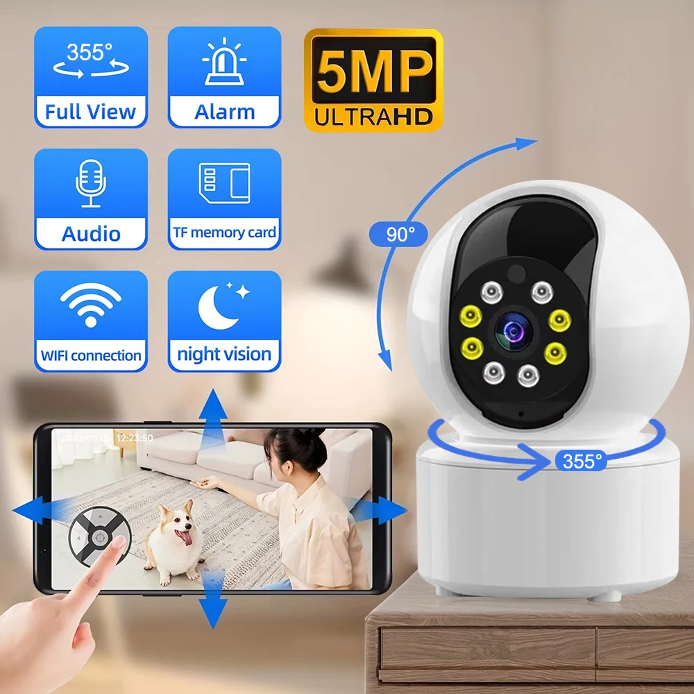 5MP Wireless WIFI Camera PTZ IP CCTV Security Protector Surveillance Camera Smart Auto Tracking Baby Monitor Two Way Audio