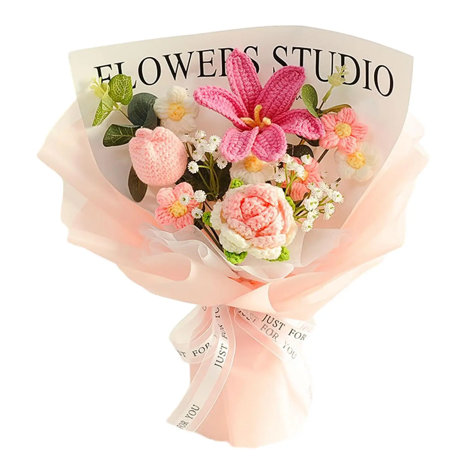 

Knitted Flower Crochet Bouquet Artificial Yarn Rose Table Decoration for Living Room Anniversary Party