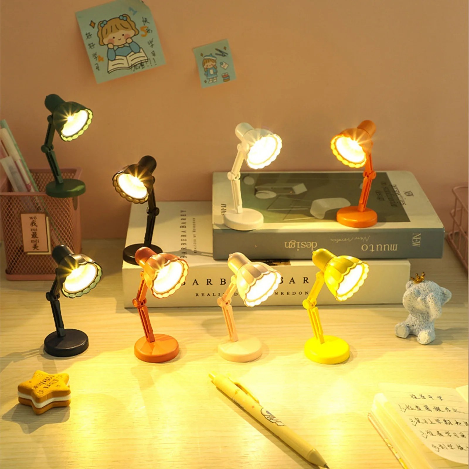 8Pcs Mini Table Light Night Light Flower Cap Desk Lamp Portable LED Aesthetic Reading Table Lights for Bedroom Nursery Kids Room