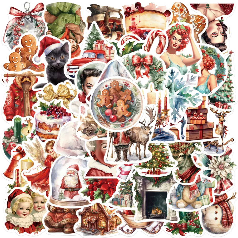 Christmas Season Collage Stickers 50pcs Festive Printed Decals for Gift Box DIY Personalized Decor Anime Worlds Store