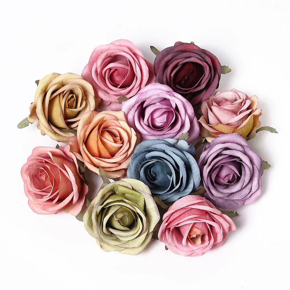 4/8Pcs Rose Artificial Flowers Head Silk Fake Flowers Wedding Decoration Home Decor DIY Bride Crafts Wreath Garland Accessories