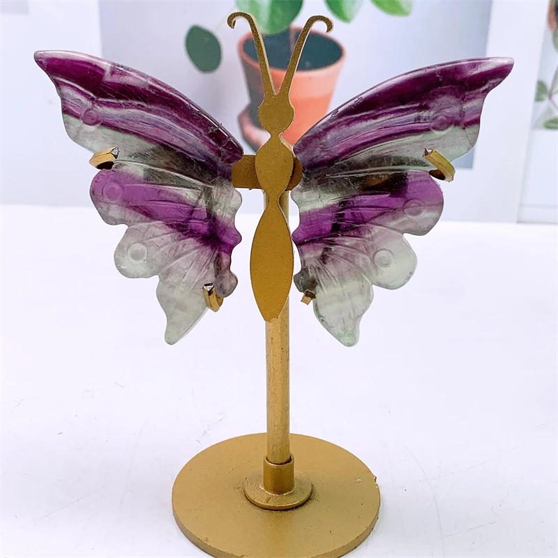 

Natural Rainbow Fluorite Butterfly Wing Carving Crafts Healing Energy Stone Fengshui Birthday Gift Home Decoration 1pair
