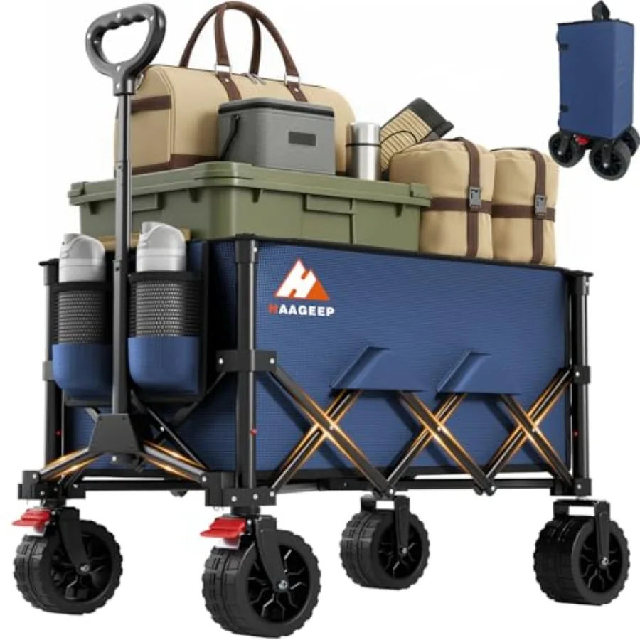 

Folding Wagon Cart for Grocery, Beach, Fishing, Camping, Shopping Heavy Duty Steel Frame, Black, Foldable Portable Utility Cart