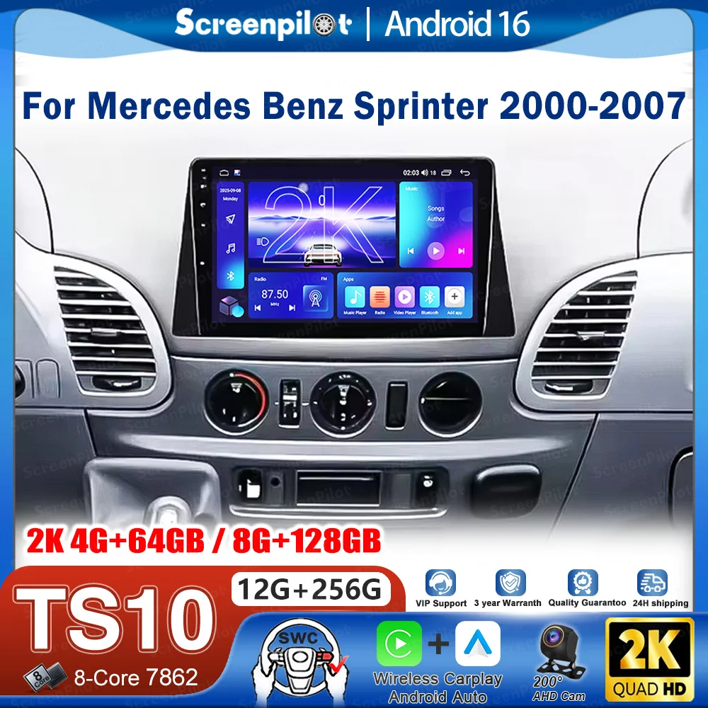 Android 16 Car Radio Stereo Head Unit For Mercedes Benz Sprinter 2000-2007 Multimedia Video Player GPS Navigation 8 Core