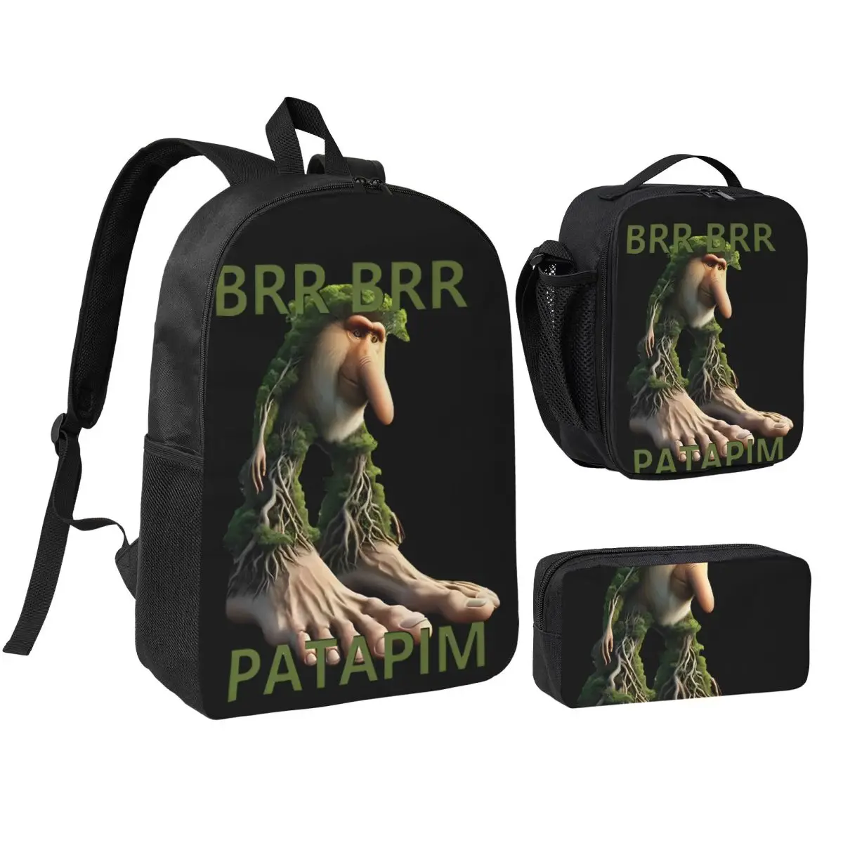 Meme Brr Brr Patapim 3pecs/set Backpack for Student Italian Brainrot High School Shoulder Bag Lunch bag Pencil Case