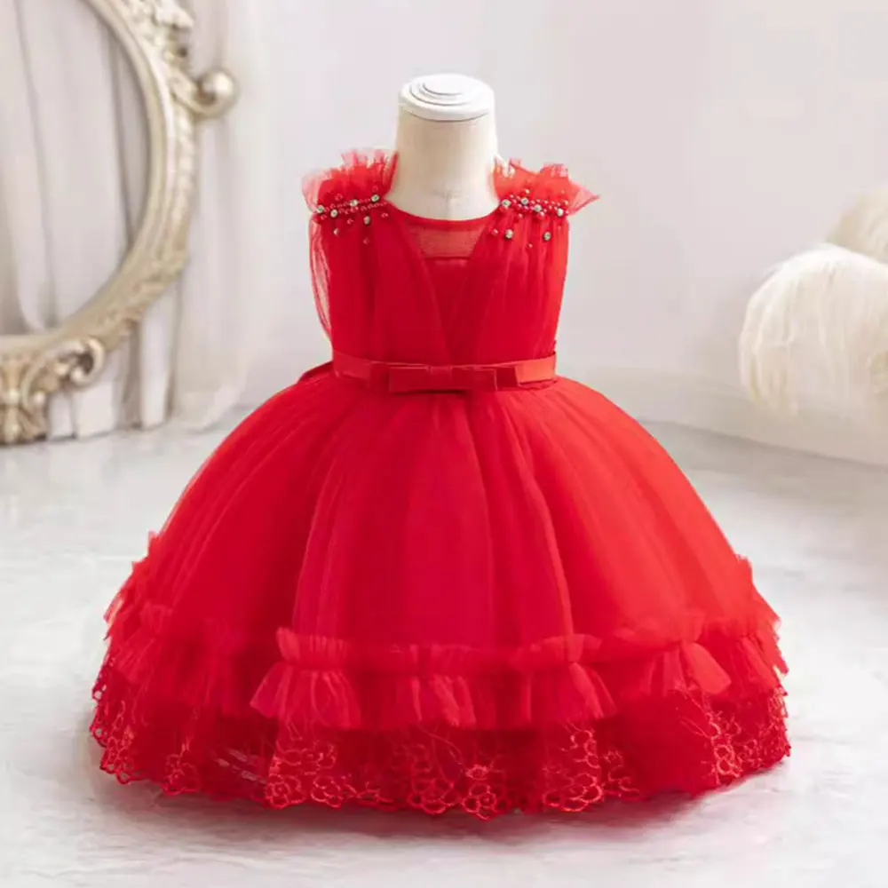 HETISO Summer Baby Dresses Pearls Lace 1st Birthday Dress for Toddler Wedding Party Gown vestido infantil menina 0 2 4 Years