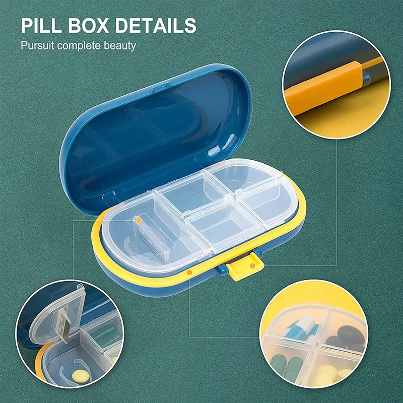 1 pçs divisor de cortador de comprimidos para comprimidos pequenos ou minúsculos 2-em-1 caixa de medicina de viagem & divisor de comprimidos-4 compartimentos organizador de medicina