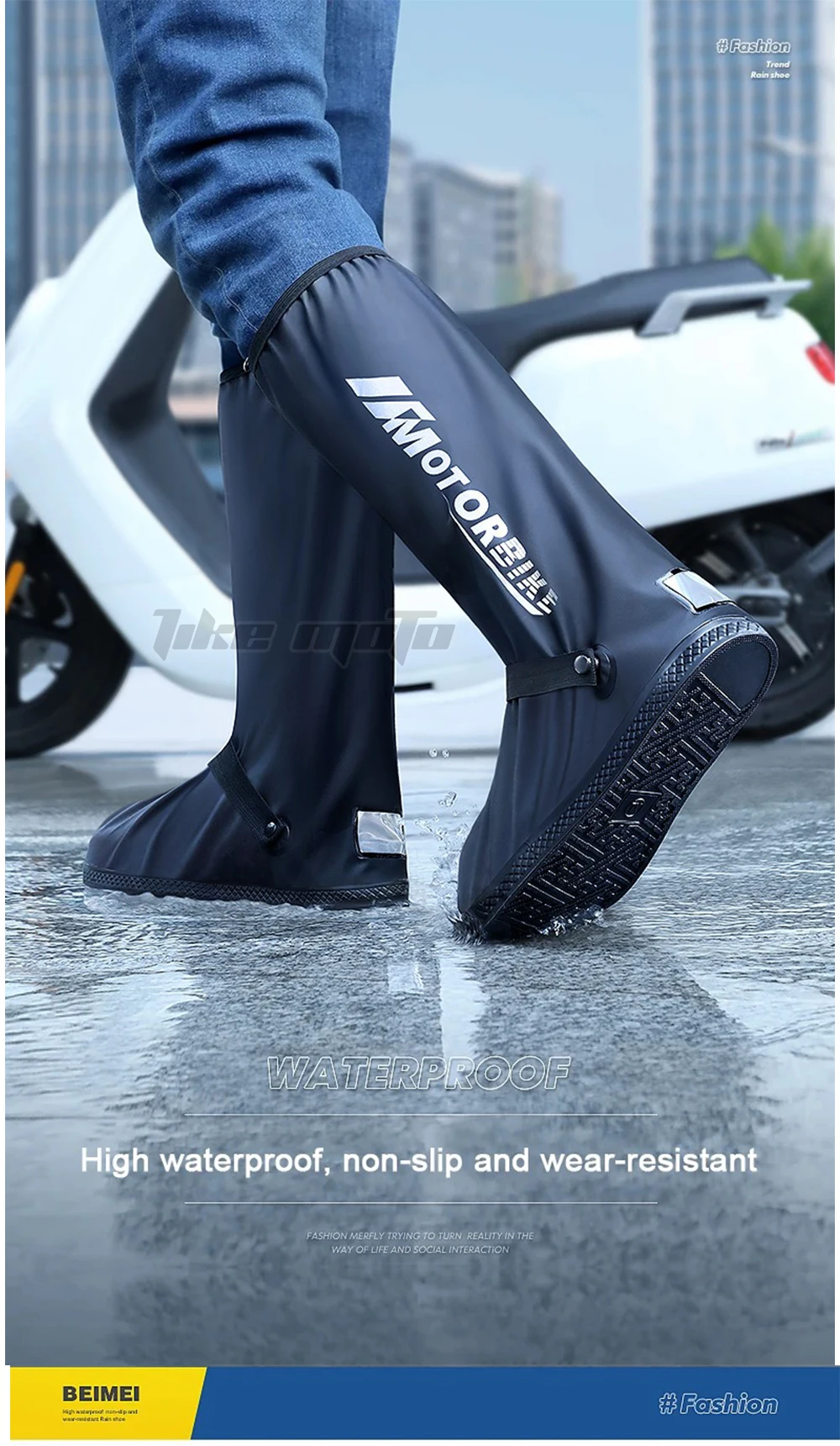 Motorrad Hohe Regen Stiefel Wasserdicht Reflektierende Schnee Nicht-Slip Schuhe Motorrad Radfahren Fahrrad Wiederverwendbare Regendicht Schuhe Abdeckung – Detail 1