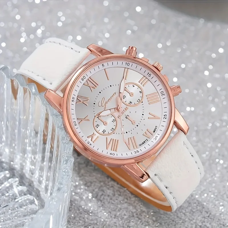 Mulheres L Fashion relógio de quartzo, analógico, couro PU, relógio de pulso, conjunto de joias borboleta, presente para a mãe, 6 peças