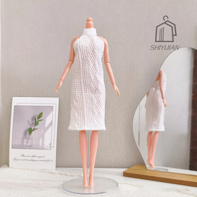 Vêtements de poupée de supermodèle FR 30cm, Simple, couleur unie, mode, col suspendu, robe tricotée pour poupée de princesse 1/6, bricolage