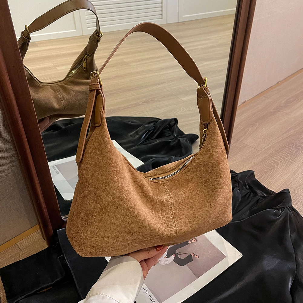 Bolso de mano Vintage para mujer, bolso de hombro de gamuza, bolsos cruzados informales, bolso de mano de diseñador de lujo para mujer, bolso Hobo de media luna