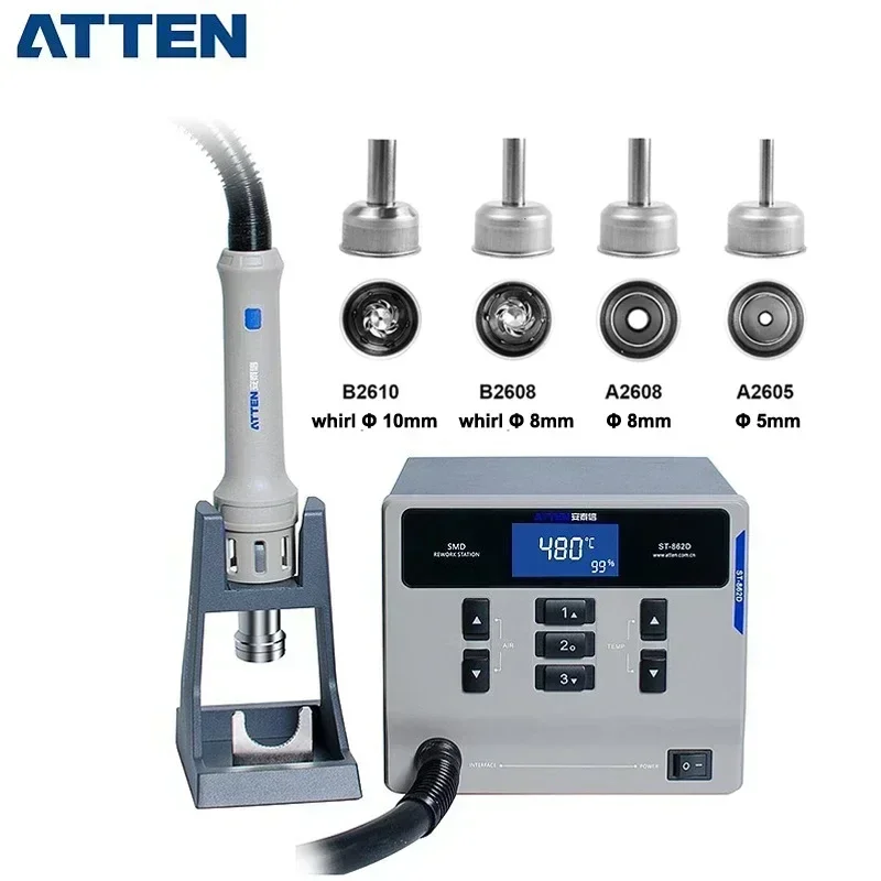 ATTEN St-862D 110V / 220V 1000W Hot Air Gun Digital Display BGA Rework Station Automatic Sleep Repair Desoldering Station