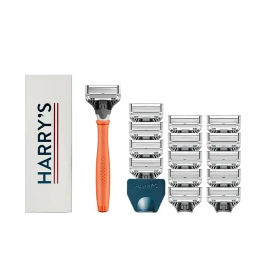 

Original Shaving Kit for Men - Razor Handle, 15 Razor Blade Refills, and Travel Blade Cover - German Engineered - Orange