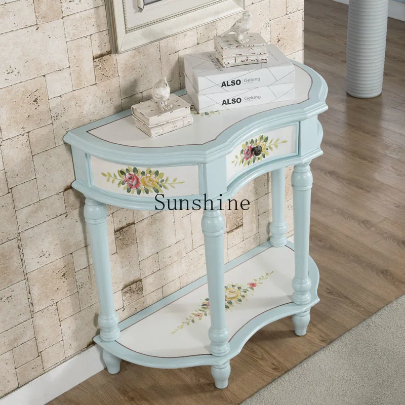 

American rural painted entrance cabinet solid wood decorative corridor cabinet against the wall