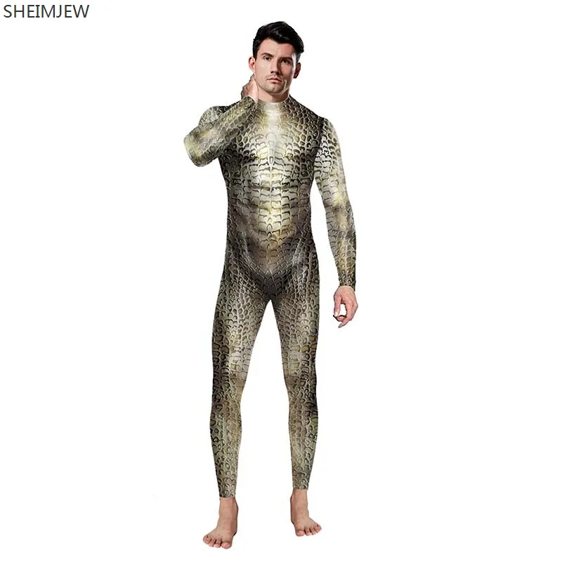 

3D Print Women Men Animal Snake Skin Pattern Sexy Jumpsuit Cosplay Costumes Skinny Party Bodysuit Monos Mujer Rave Outfit