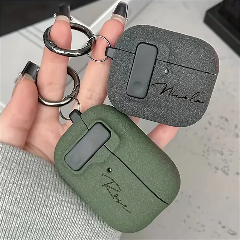 Personalized Custom Engraved Laser Name Earphone Case Stylish Cover For Airpods 1 2 3 4 5 Pro 2/3 With Auto Lock With Keychain