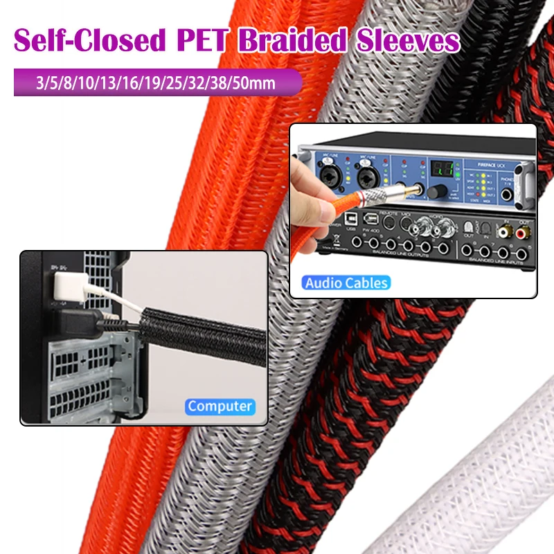 1/2/5/10M Self-Closed Split Cable Sleeve 3mm ~ 50mm PET Braided Insulated Office Wires Protect Auto Line USB Wire Wrap Organizer