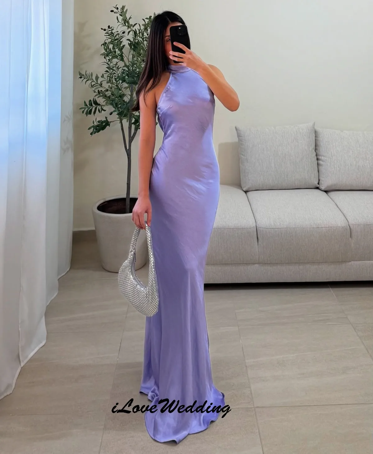パープルホルターイブニングドレス 2025 エレガントなウェディングパーティードレス女性のためのノースリーブウエディングドレスマーメイドバックレスガラカスタマイズ