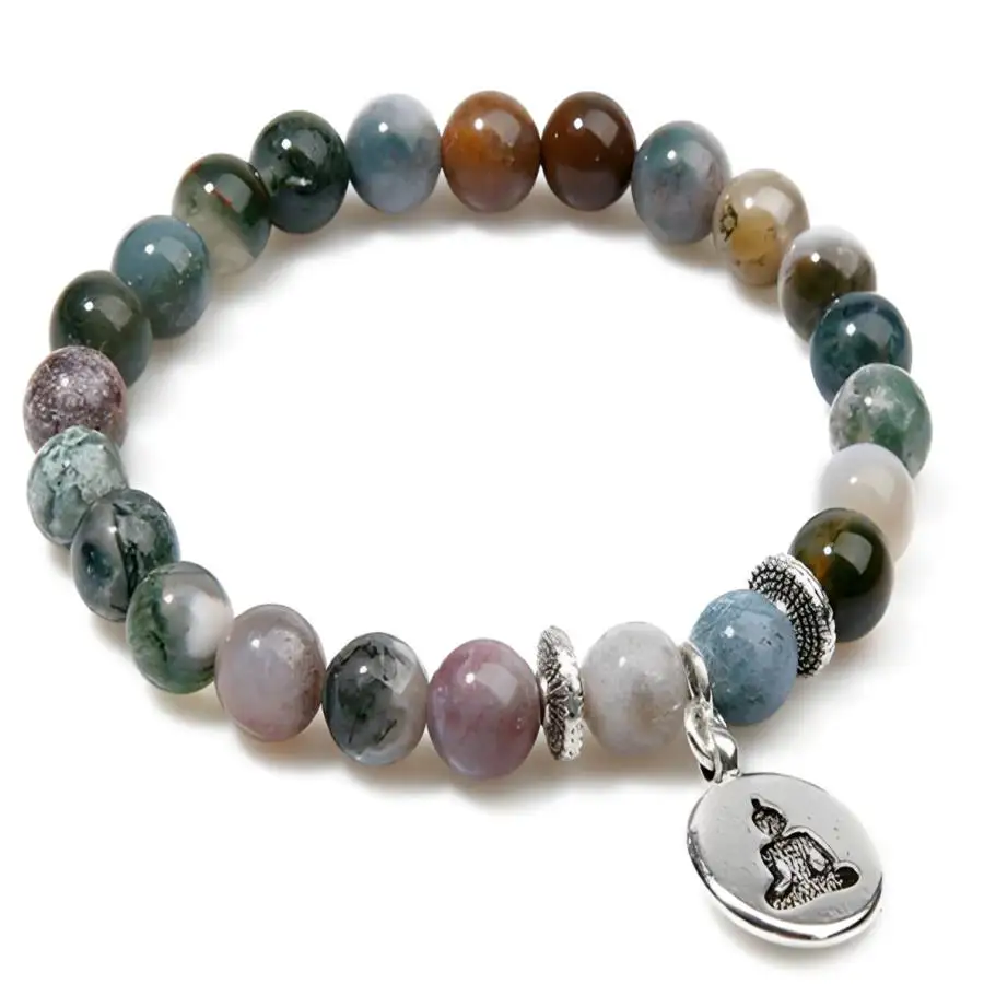 

Мужской браслет из индийского агата 8 мм, 7,5 дюймов, в стиле Дзен, буддийский, для молитв (Джапа), с бусинами Бодхи, ручной работы, в богемном стиле, из камня, для духовных практик.