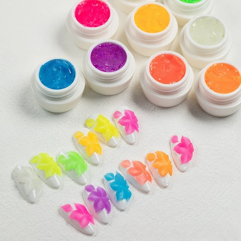 12 Colors Neon Non Sticky Soak Off Sculpture Gel Kit with Pen for 3D 4D Nail Art Firm Texture Carving and Sculpting Gel DIY