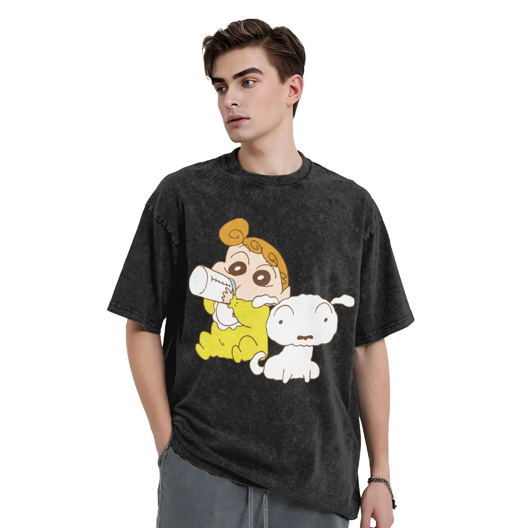 Himawari And Shiro Crayons Shin-Chans Washed T Shirts Streetwear Cool T-Shirt  Tee Shirt Men Women Short Sleeve Oversize Summer