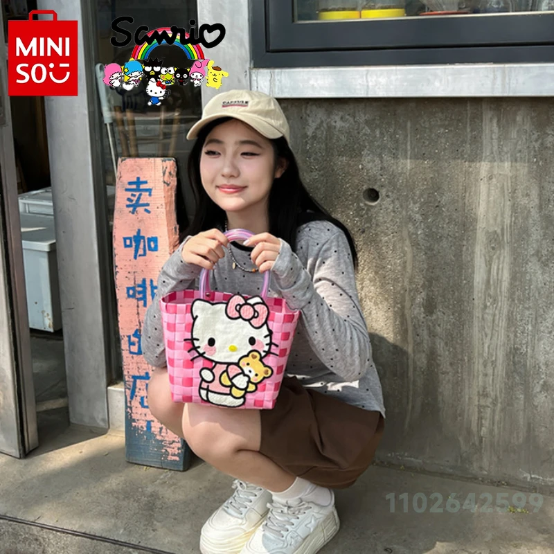 Sanrio Women's Woven Bag Fashionable and High Quality Women's Vegetable Basket Bag Cartoon Large Capacity Women's Storage Bag