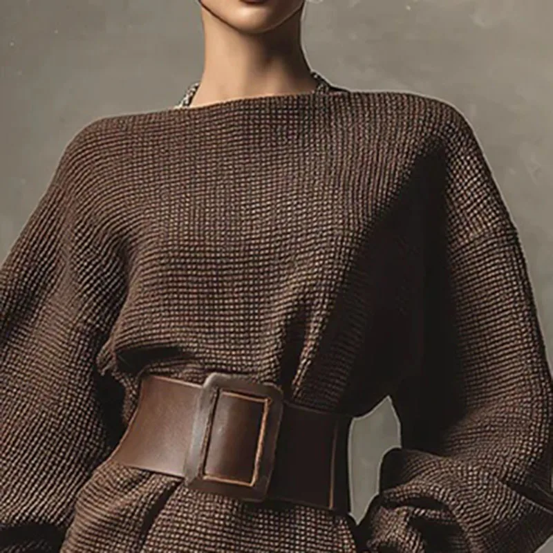 Abito maglione lavorato a maglia tinta unita autunno inverno Abito donna sexy con scollo a barchetta e mini abito sottile Abito pullover a maniche lunghe a pipistrello retrò