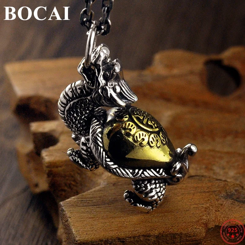 

BOCAI S925 Sterling Silver Pendants for Women Men New Fashion Recruit Wealth Auspicious Dragon Turtle Punk Jewelry Free Shipping