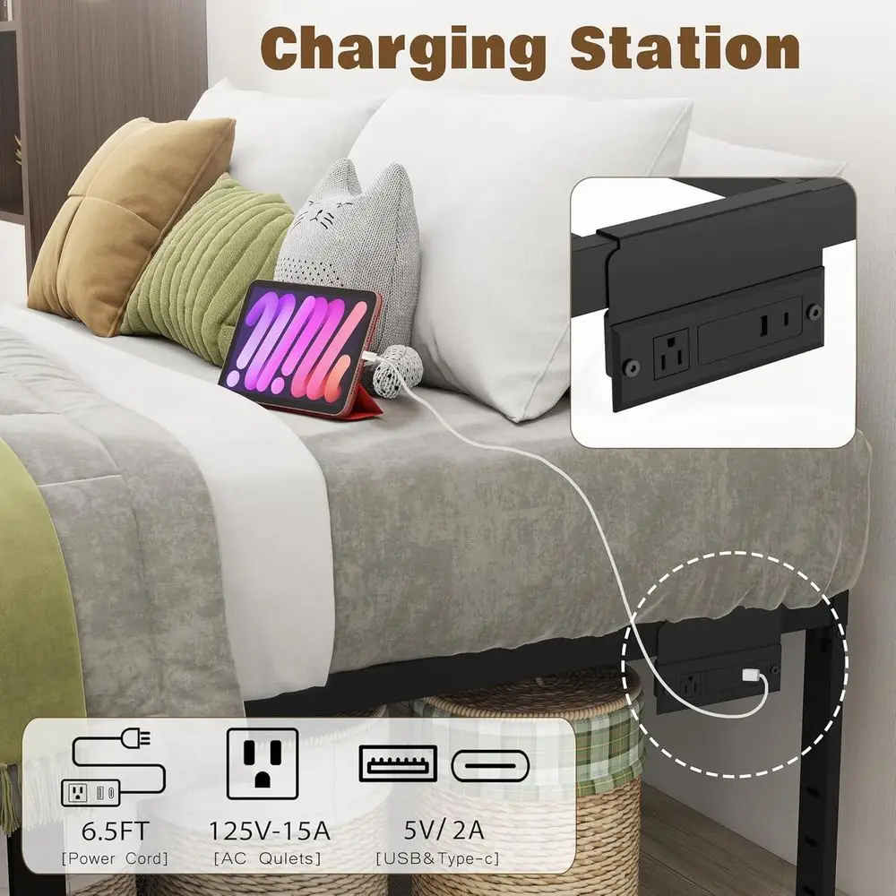 Twin Size 14 Platform Bed Frame with Ample Storage, Durable Metal, Suitable for Kids (Black)