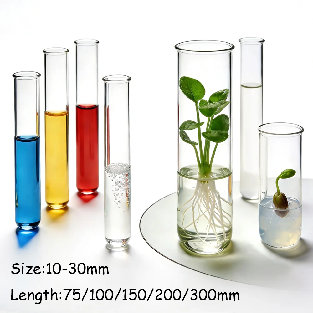 Tubes à essai en verre borosilicaté, fond en U transparent de 75 à 300 mm, pour expériences scientifiques en laboratoire et fournitures éducatives scolaires, 5 pièces