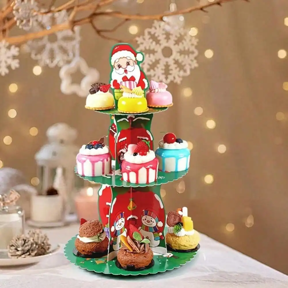 3-tier Cake Stand Christmas Cake Stand Festive Holiday Cupcake Stands Cardboard Dessert for Party Xmas Decoration Ornaments