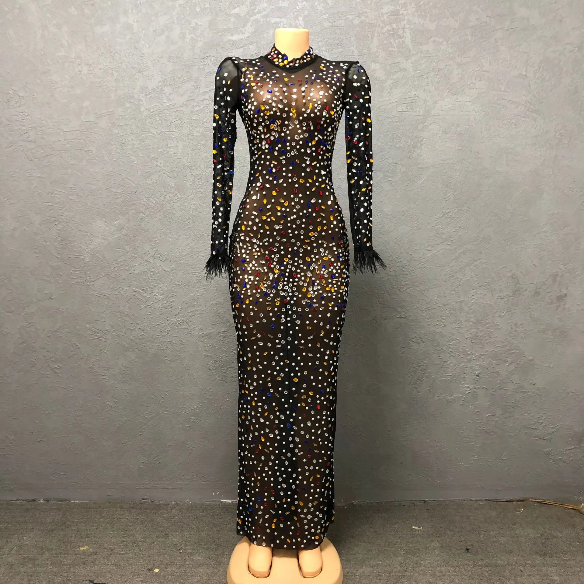 Sexy Elastic Mesh African Dresses for Women 2024 Full Diamond Luxury Long Maxi Dress Summer African Clothes Robe Africaine Femme