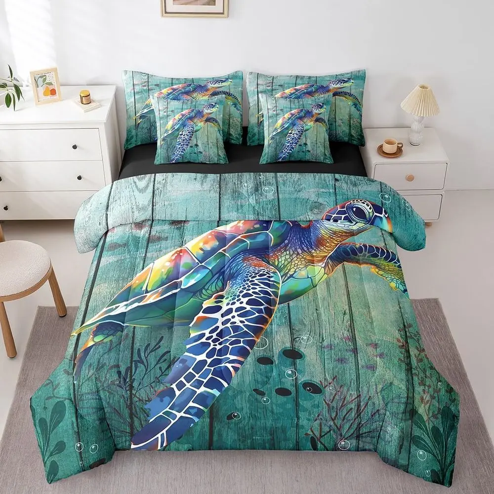 

Ocean Animal 7-Piece Bedding Set for Kids - Boys & Girls, Underwater World Theme with Sea Turtles and Wild Reptiles