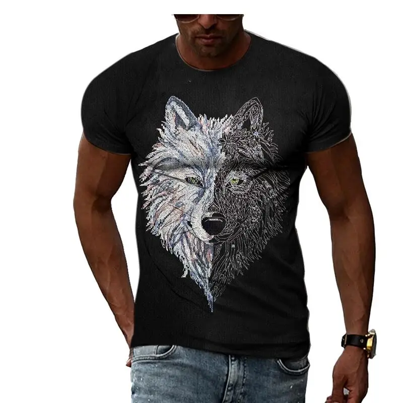 Summer Fashion Creative Pattern Wolf T Shirts For Men Casual 3D Print Tee Hip Hop Harajuku Personality Round Neck Short Sleeve