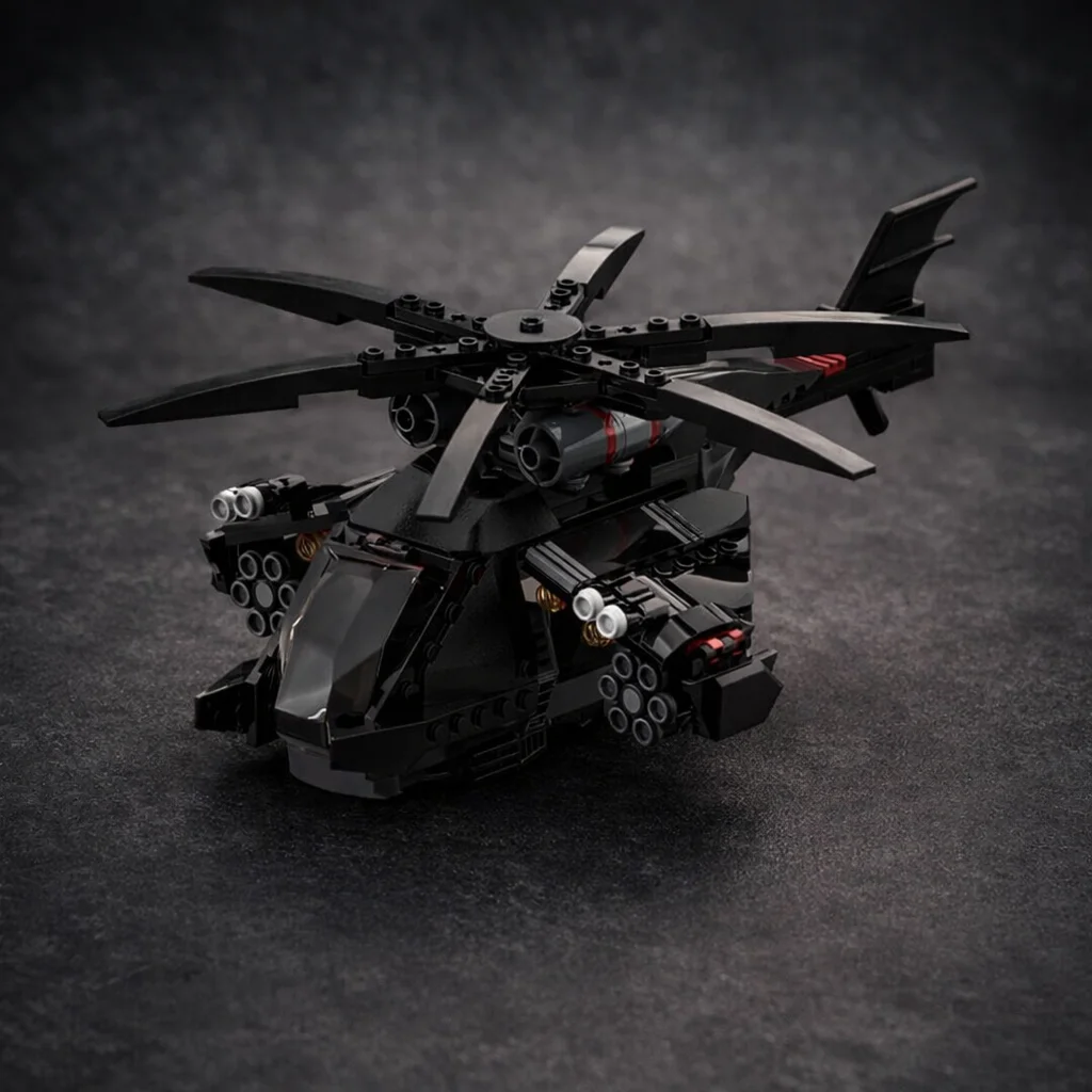 MOC Tactical Sci-Fi Helicopter Model, Rotating Main and Tail Rotors, ABS Building Blocks, DIY Assembly Kit for Display and Play