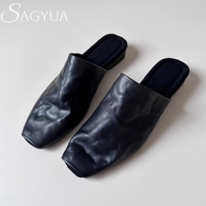 

Women Flats Square Toe Slippers New Trend Mules Shoes 2025 Summer Sandals Slingback Woman Sneakers Brand Retro Flip Flops Mujer